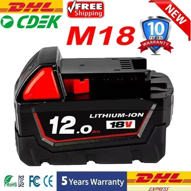 

For Milwaukee M18 Battery 18V 12.0Ah 9.0Ah Replacement Lithium Battery for Milwaukee M18 48-11-1815 48-11-1850 2604-22 Battery