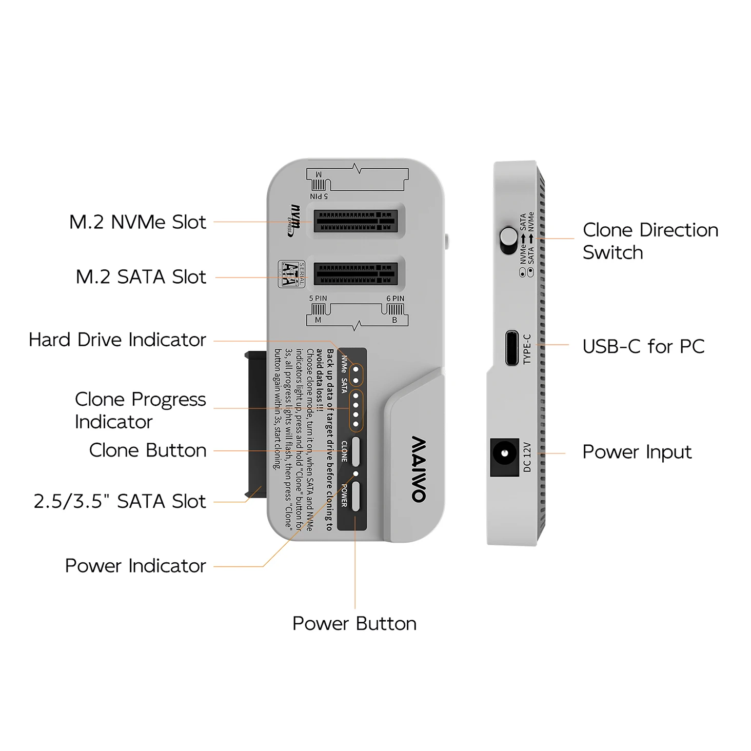 حافظة MAIWO 3 Bay 2.5/3.5 بوصة HDD M.2 NVMe/SATA SSD مع استنساخ غير متصل USB3.2 Type-C Gen2 10Gbps حافظة HDD/SDD خارجية #6