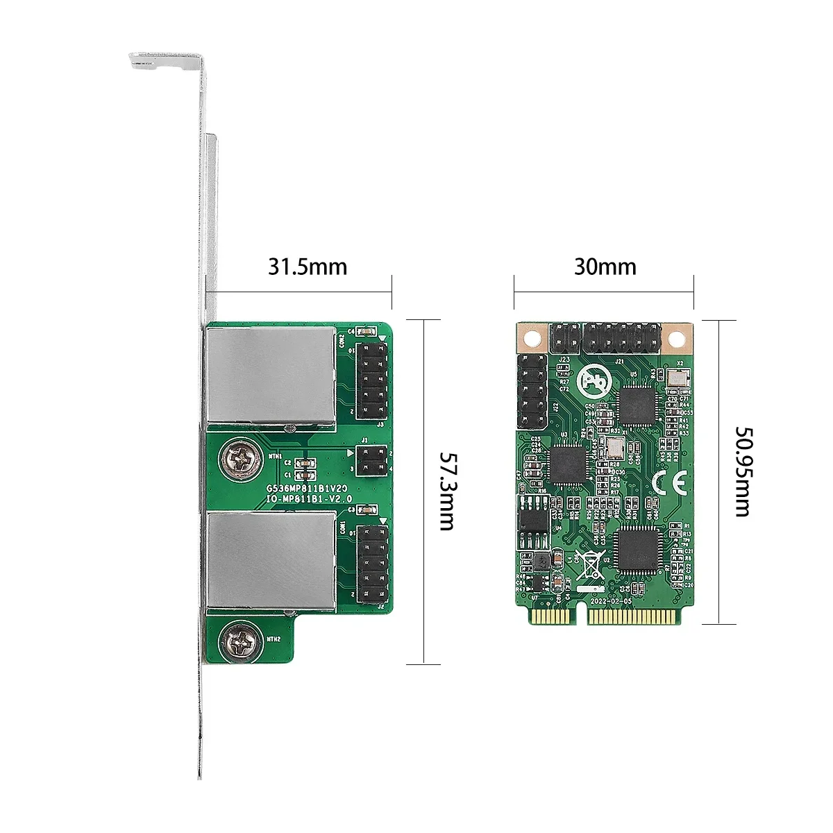 IOCREST 2.5G Mini PCIe to RJ45 Network Card dual ports 2500Mbps Mini PCI Express NIC Lan Card for Realtek 8125B Chipset