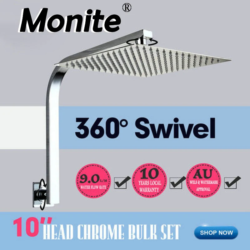 Monite LED 8 10 12 16 Inch Shower Head Bathroom Wall Mounted Square Light Rainfall Shower Head Mixer Chrome Finish Sprayer Tap