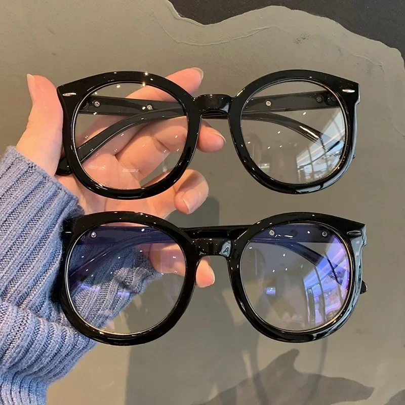 

Vintage Black Frame Glasses Women Men Retro Oversized Round Optical Spectacle Plain Eyewears Anti Blue Light Reading Eyeglasses