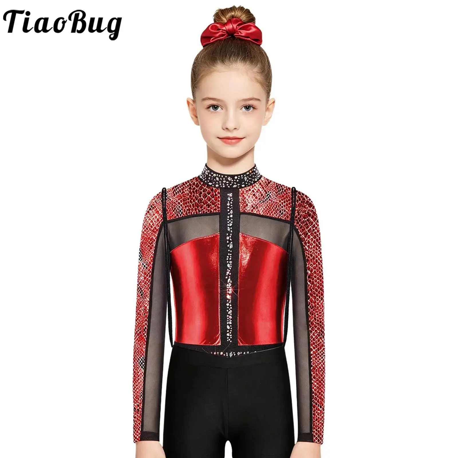 Girls Ballet Dance Athletic Tumbling Outfits Gymnastics Leotards Rhinestones Back Cutout Bodysuit And Shorts Drawstring Gym Bag