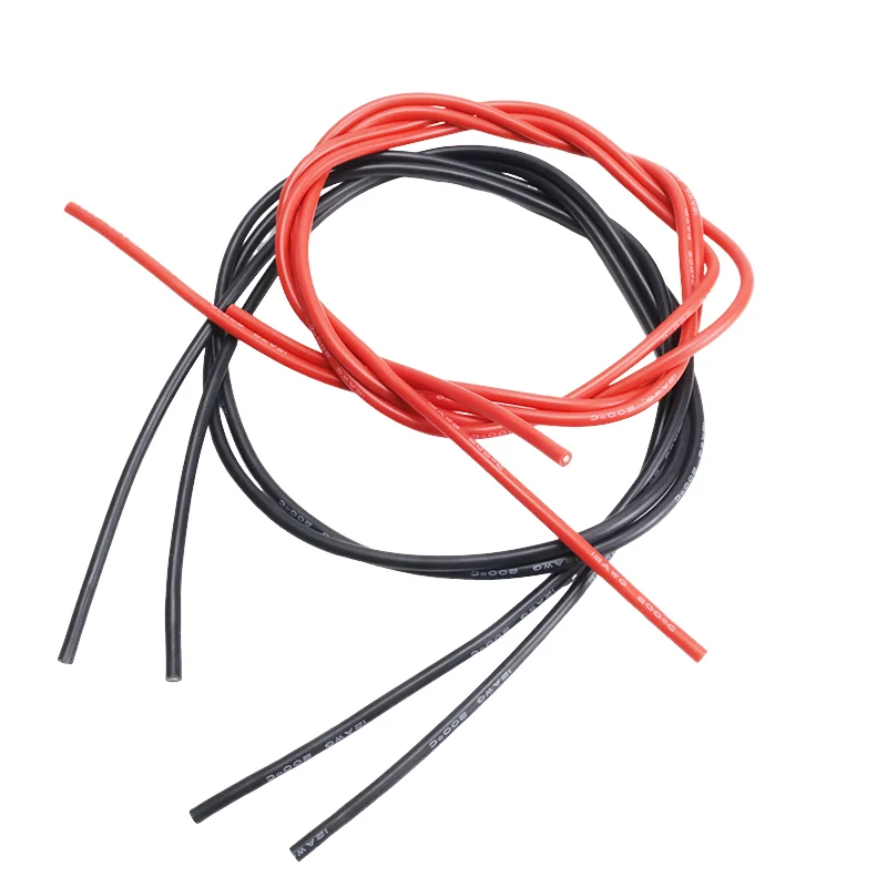 Cable de silicona de 2 metros (1 metro rojo + 1 metro negro) 8 10 12 14 16 18 22 24AWG Cable de gel de sílice de silicona suave resistente al calor ampliar