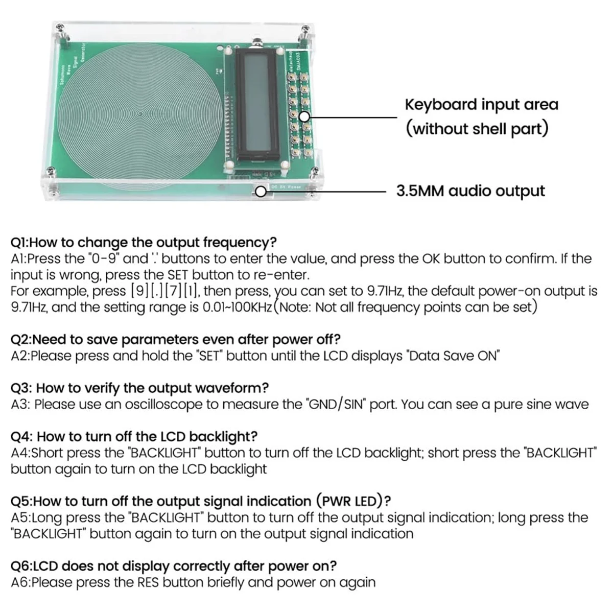 A79G Benutzerdefinierter Frequenzgenerator V2, 7,83 Hz SchumannWave Resonanzgenerator, 0,01 Hz–200000 Hz einstellbare Sinuswellenresonanz A