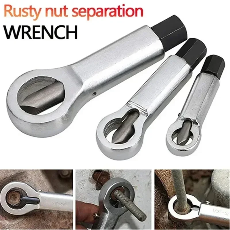 Rusty Nut Separation Wrench Damaged Screw Nut Splitter Remover Spanner Remove Cutter Tool Steel Wrench Hex Extractor Tools