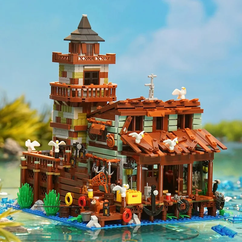 1881 個クリエイティブ漁師小屋埠頭木造住宅ビルディングブロックストリートビューヴィラ建築マイクロレンガおもちゃギフト子供のための