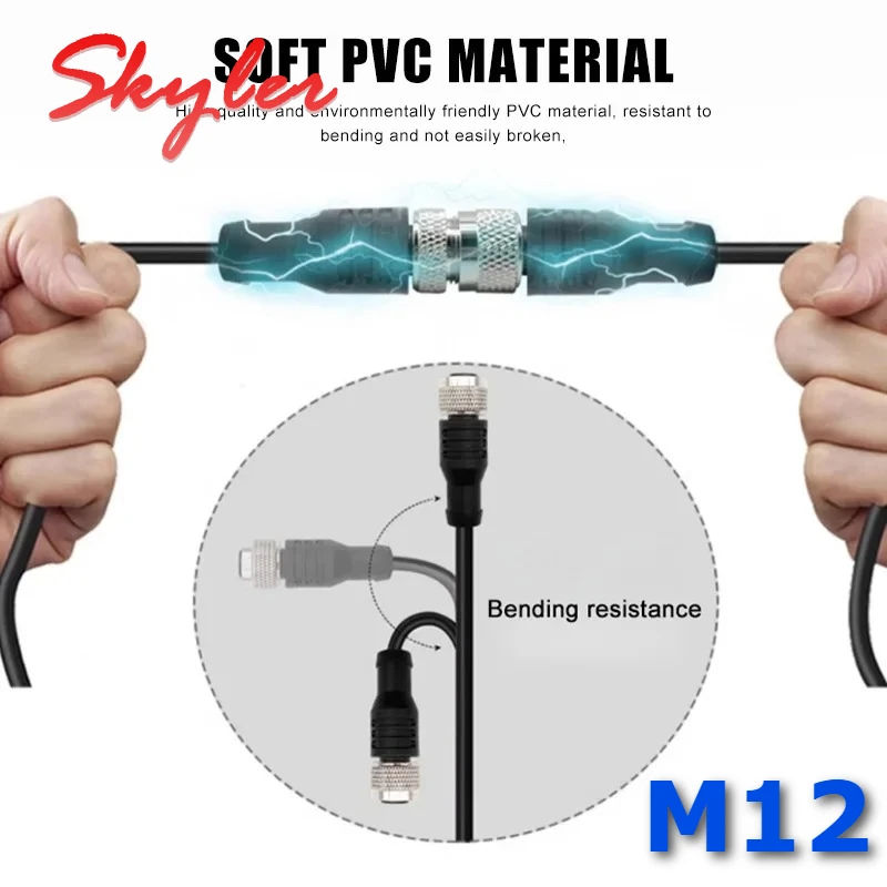 Waterproof M12/M8 3/4/5/8pin Aviation Plug Connector Cable 5/10/15/20M Elbow M12 Male Female A-type Connection Line Sensor Wire