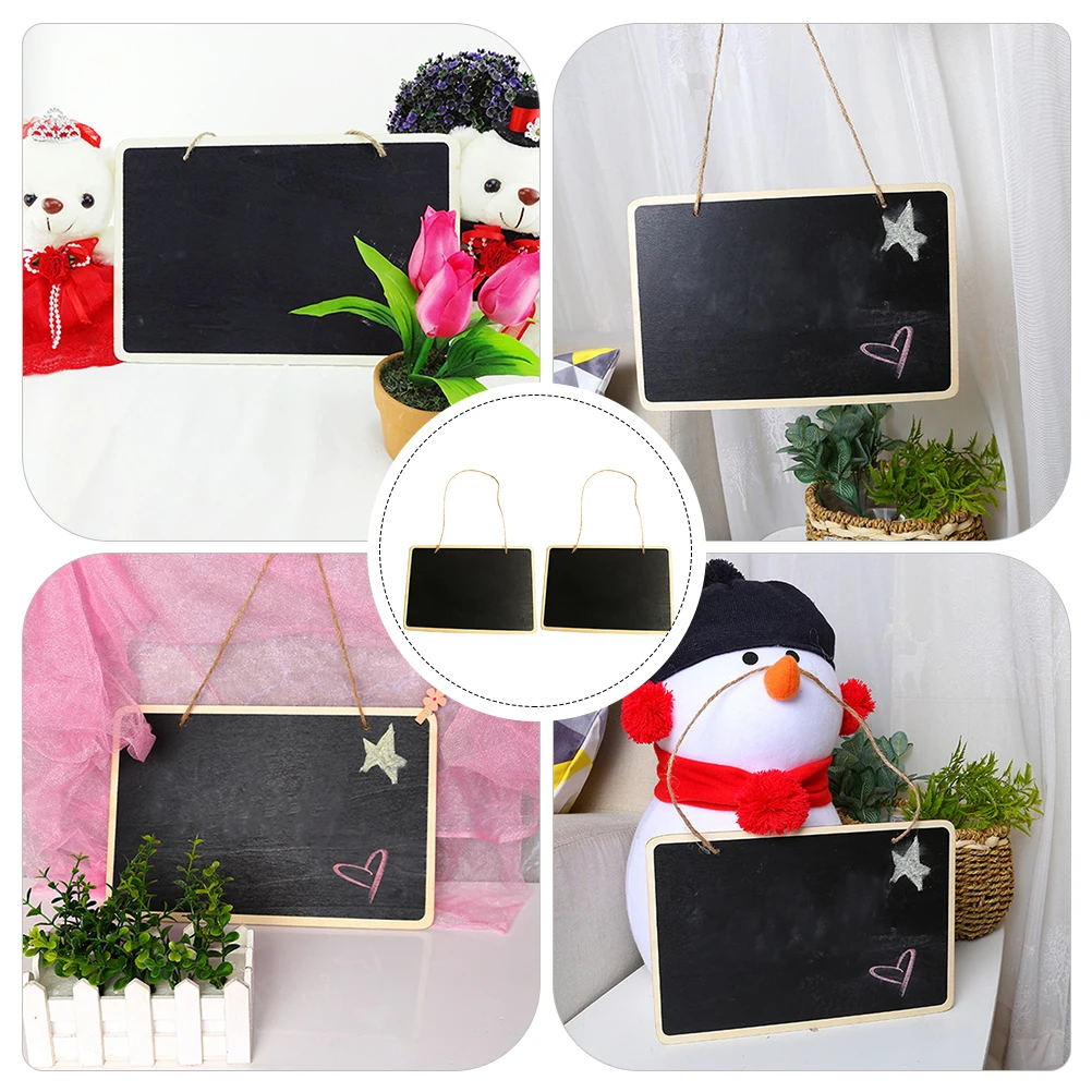 

2 Pcs Small Lanyard Blackboard Office Wedding Decor Hanging Wooden Message Sign