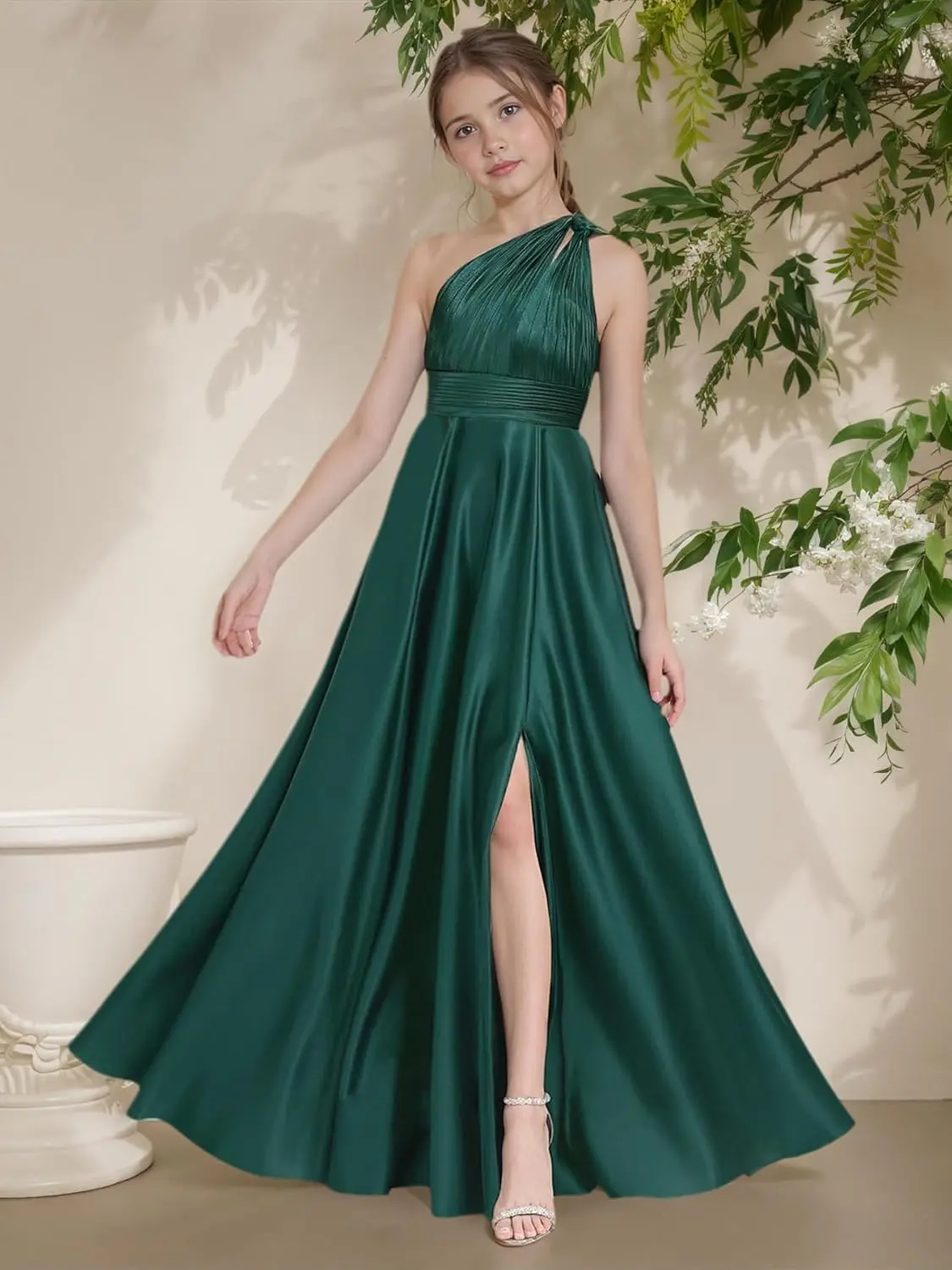 فساتين وصيفة الشرف للصغار بكتف واحد مع فتحة من الساتان فستان فتاة الزهور للفتيات فستان زفاف الضيوف