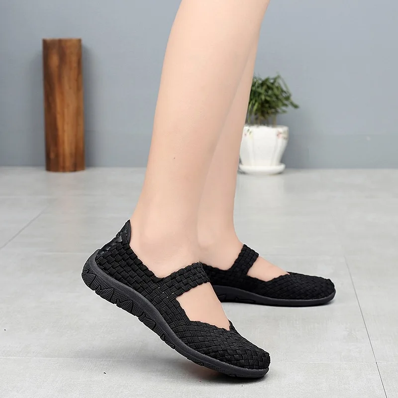 Summer Women Shoes  New Elastic Band Weave Lady Flat Sneakers Breathable Lightweight Women Loafers Shallow Women Casual Shoe