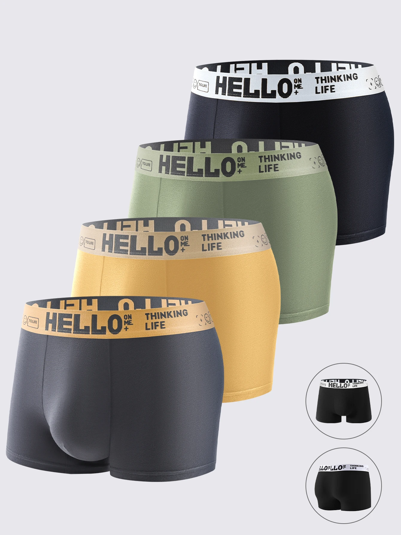 

4-Pack Men's Boxer Briefs Soft Comfortable Classic Hello Print Underwear Simple Sporty Fashionable Men's Boxer Shorts