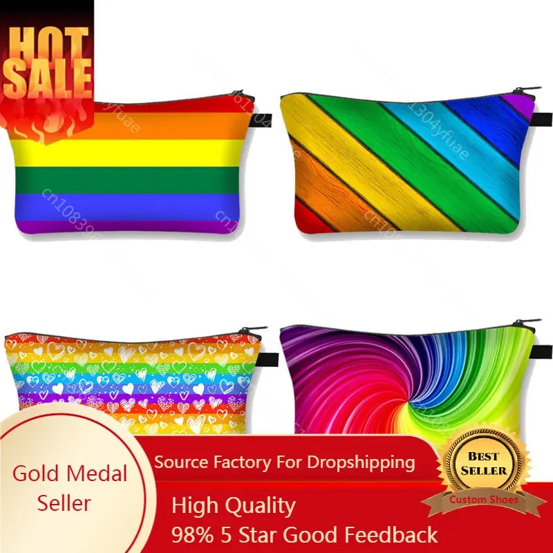 

Cute Rainbow Print Cosmetic Bag Women Fashion Makeup Bags Teenager Girls Cosmetic Case Female Toiletries Organizer Small Clutch