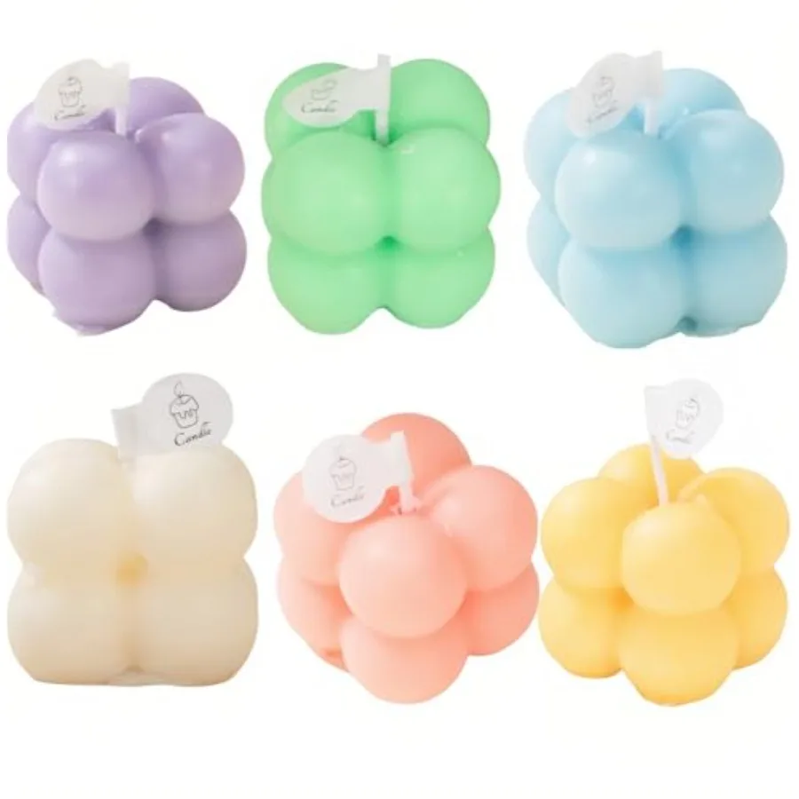 Mini velas de cera de soja 6 en 1, conjunto de regalo, aromaterapia ecológica con hierbas de lavanda, melocotón y sal marina, lata decorativa en forma de burbuja