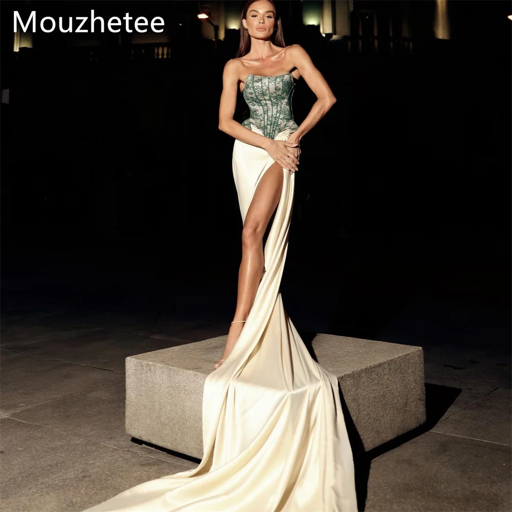 

Mouzhetee Shiny Mermaid Lace Side Split Dresses Formal Party Gowns for Women Simple Prom Gown Customized 2026