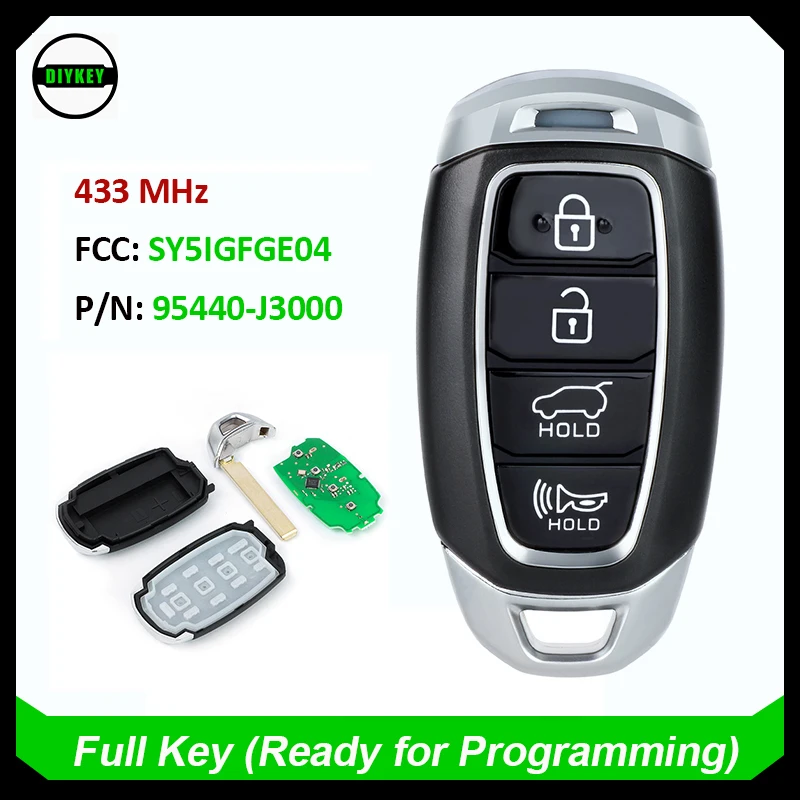 

DIYKEY 95440-J3000 SY5IGFGE04 Умный дистанционный ключ 4 кнопки 433 МГц ID47 Брелок без ключа для Hyundai Veloster 2017 2018 2019 2020 2021