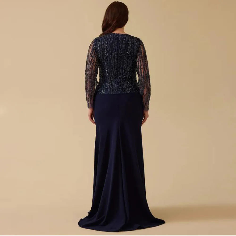 Customized Beaded Sequin Long Mother of the Bride Dress for Wedding V Neck Long Sleeve Mermaid robes invitee mariage