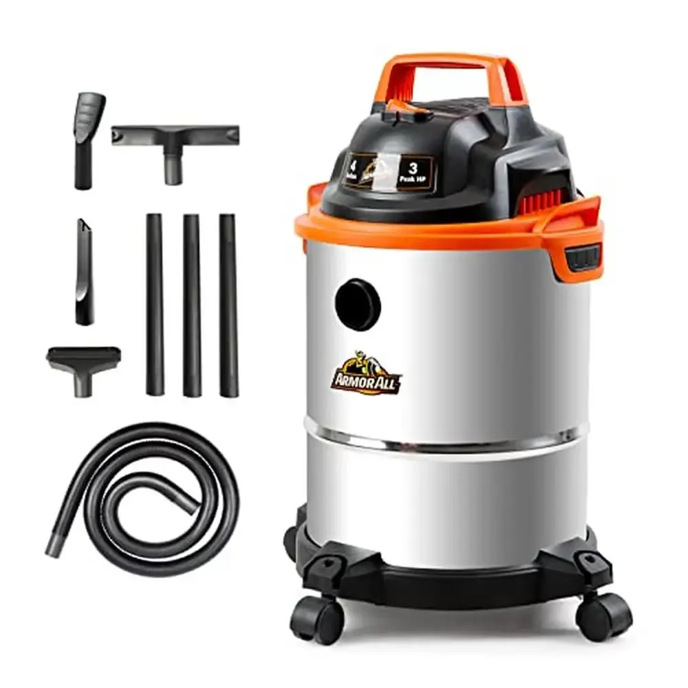 

Stainless Steel 4 Gallon 3 Peak HP Wet Dry Shop Vacuum Cleaner Blower 10 Accessories Included