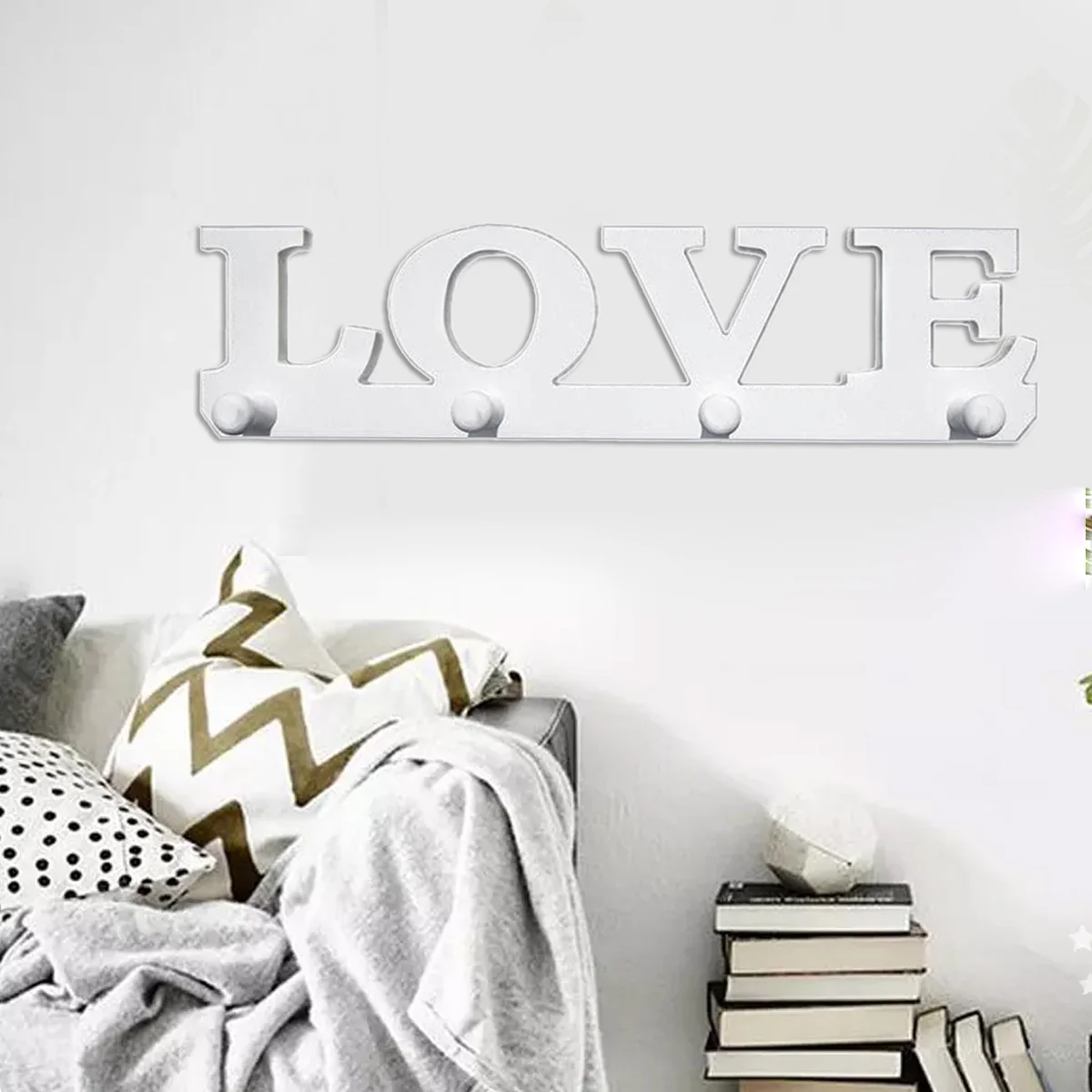 

Wood Hook Creative Simple Love English Word Decor Hook for Bedroom Livingroom Bathroom Dining Room (White)