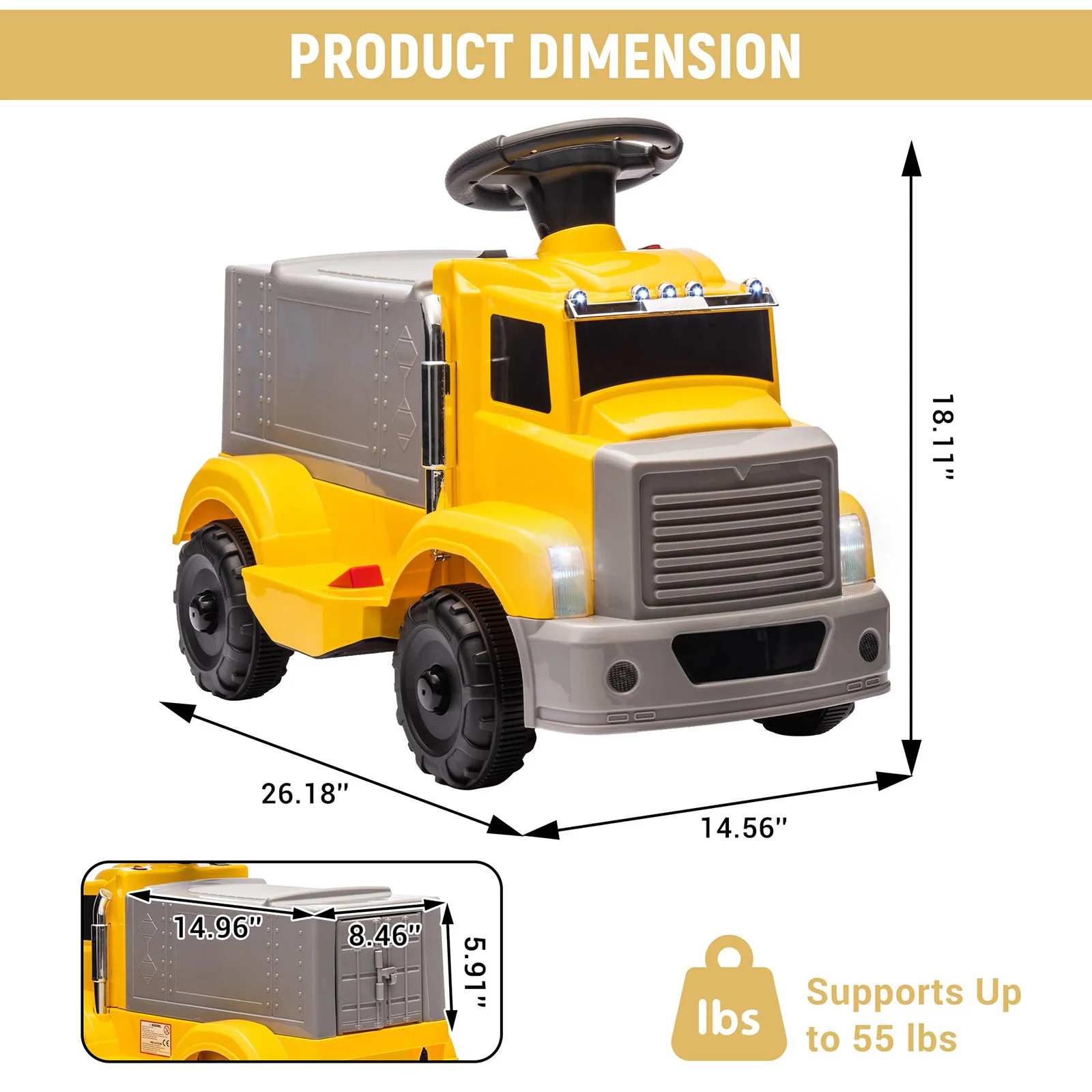 6V 유아용 전동 트럭 충전식 배터리 자동차 LED 조명 음악 시트 아래 수납공간 쉬운 시작 버튼 어린이용