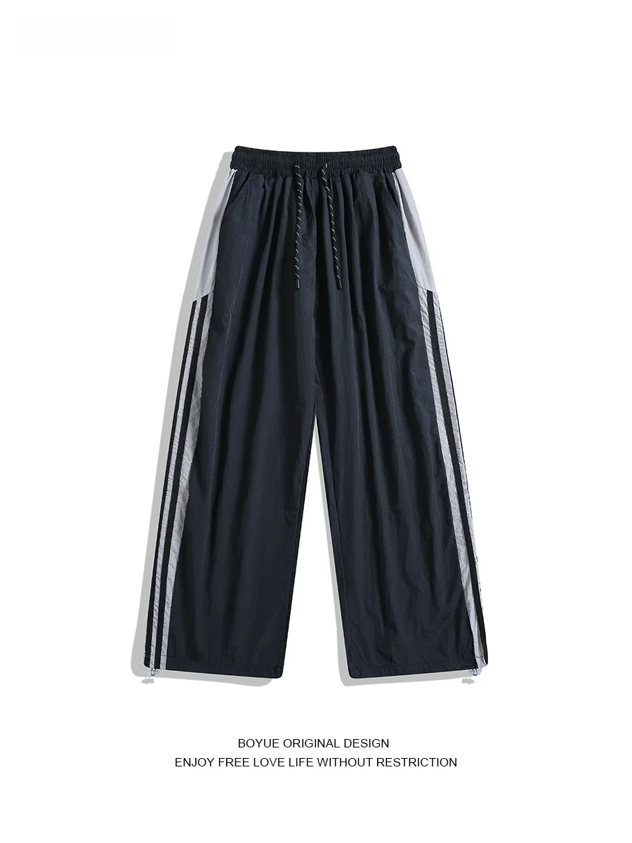 

Модные повседневные брюки Boyue Spor с боковыми полосками, унисекс, американский стиль, широкие, свободные, прямые, на шнурке