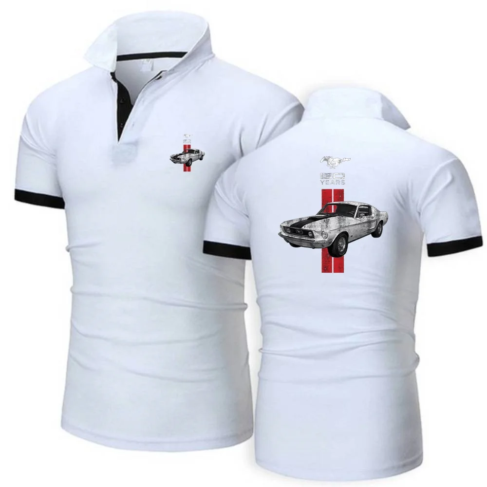 Men\'s Polo Shirts TShirts Ford 50 Years Logo Sportwear Men Tees Mustang Car Short Sleeve Jersey Golftennis Sport Topshirts