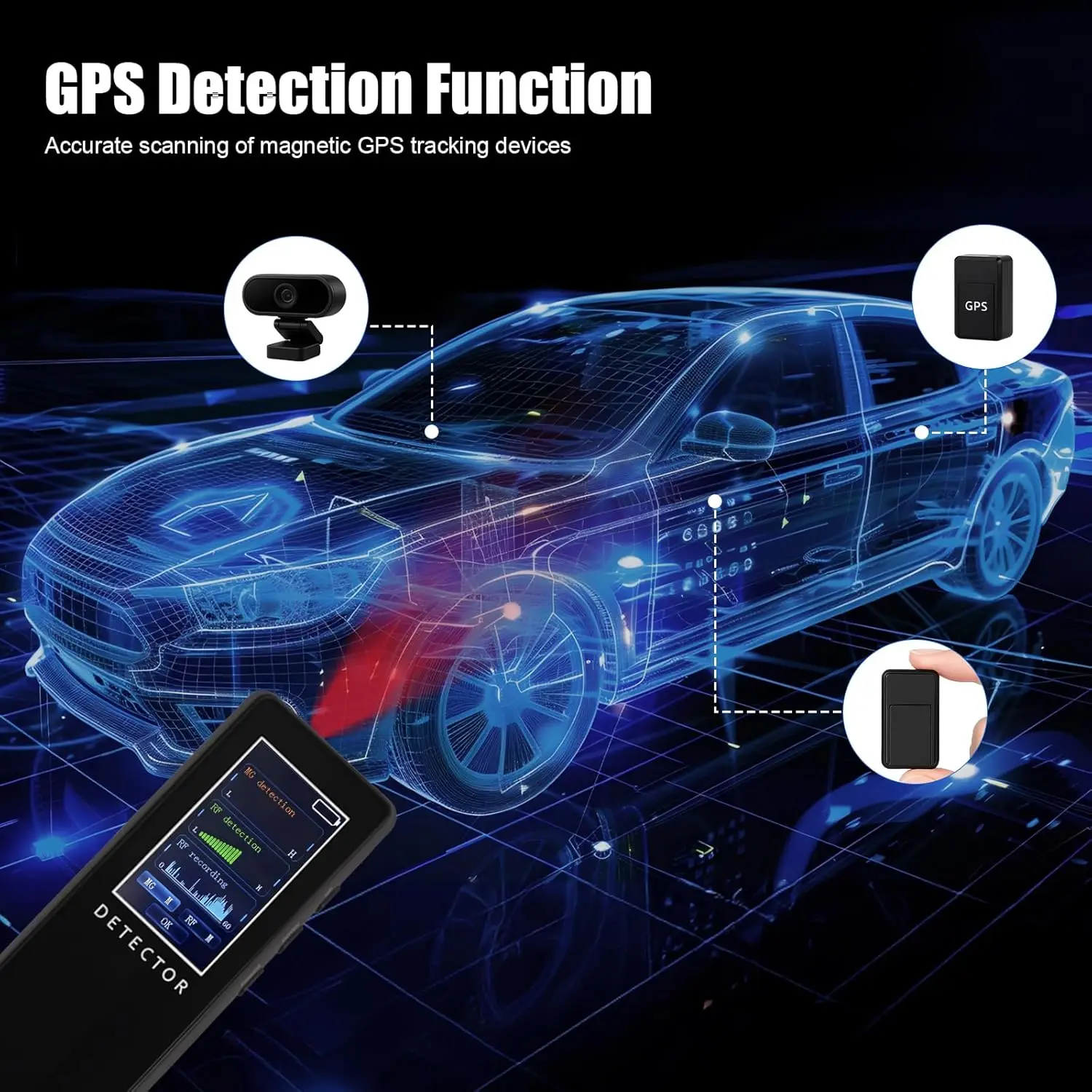 Rilevatore di telecamere per insetti nascosti, localizzatore GPS Scanner di segnali RF Dispositivi di ascolto Trova wireless per viaggi, auto, bagno, ufficio, hotel