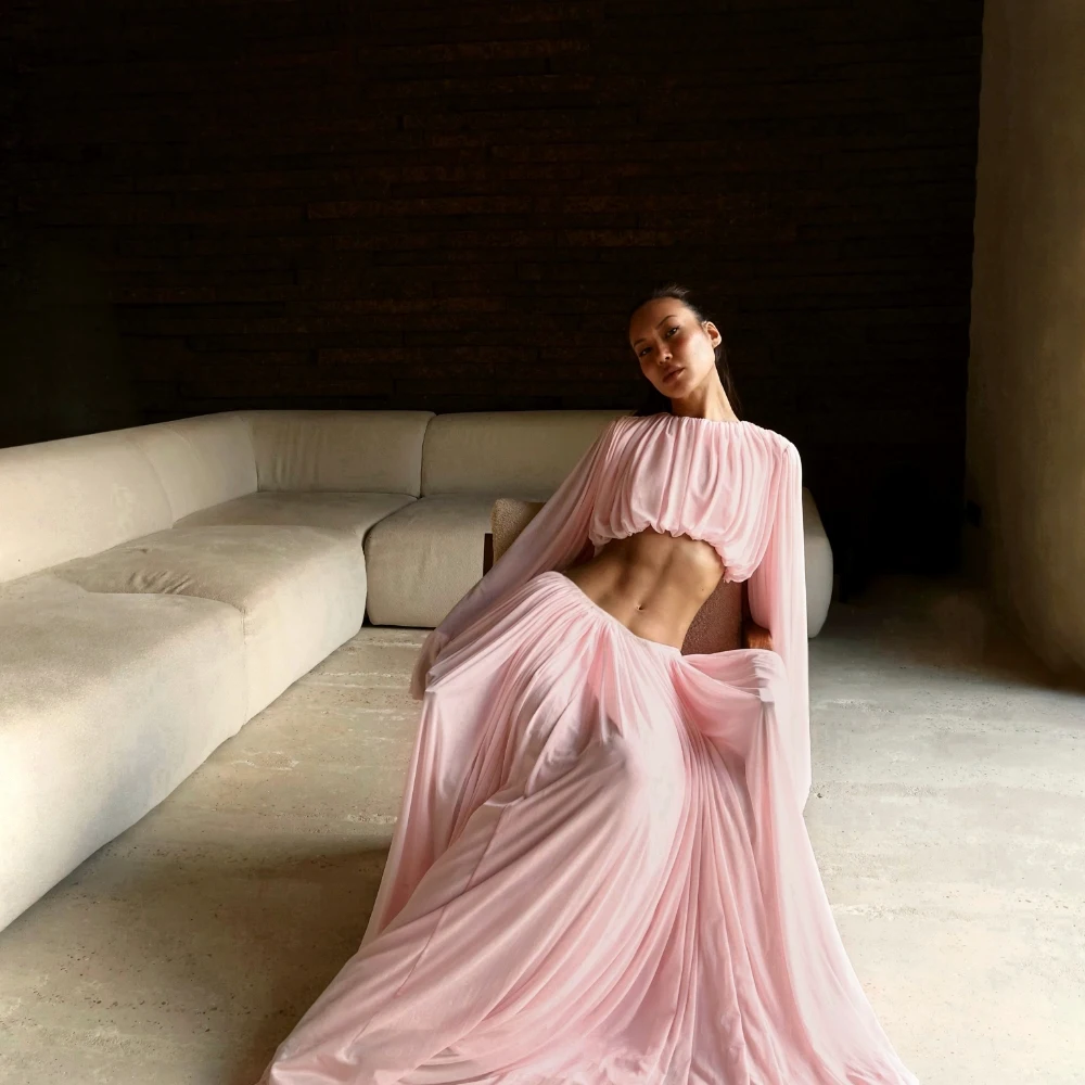 Women's Elegant Solid Pink Satin Maxi Dress with Ruffle Off Shoulder Neckline Balloon Sleeve Flowy Boho Summer Dresses Two Piece
