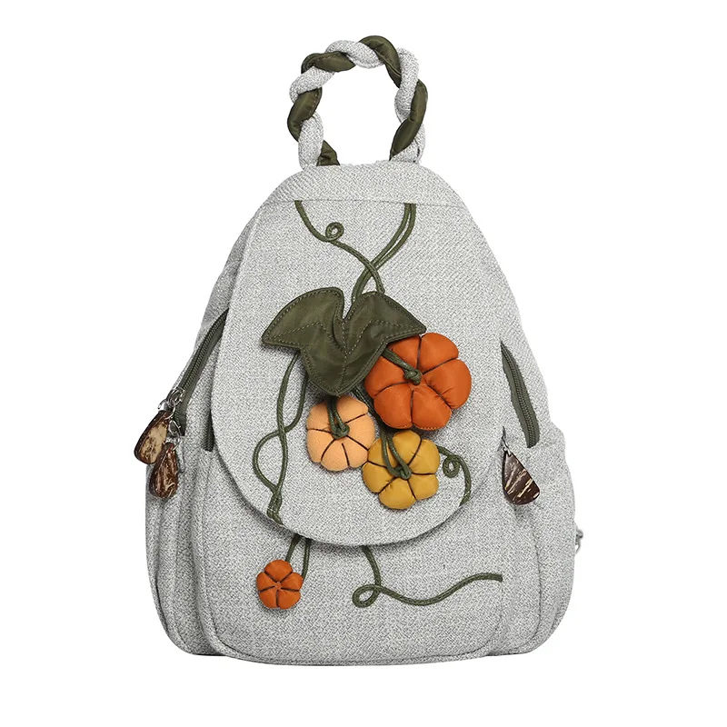 Ethnic Style Canvas Backpack Women\'s Backpack Handmade Car Thread Art Small Fresh Small Backpack Tourism Backpack Chest Bag