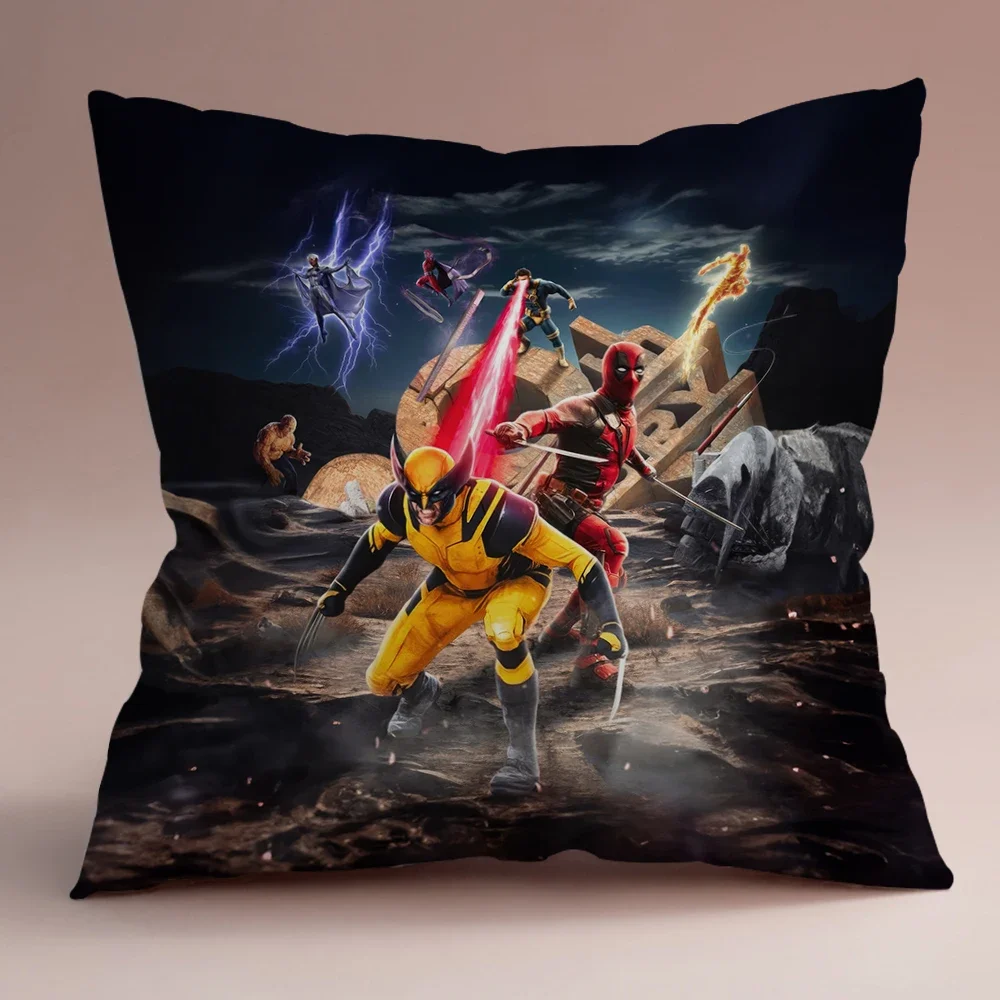 Juste de coussin Deadpool & Wolverine, 45x45cm, taie d'oreiller courte en peluche, dessin animé mignon, pour la maison, le canapé, le bureau, vente en gros