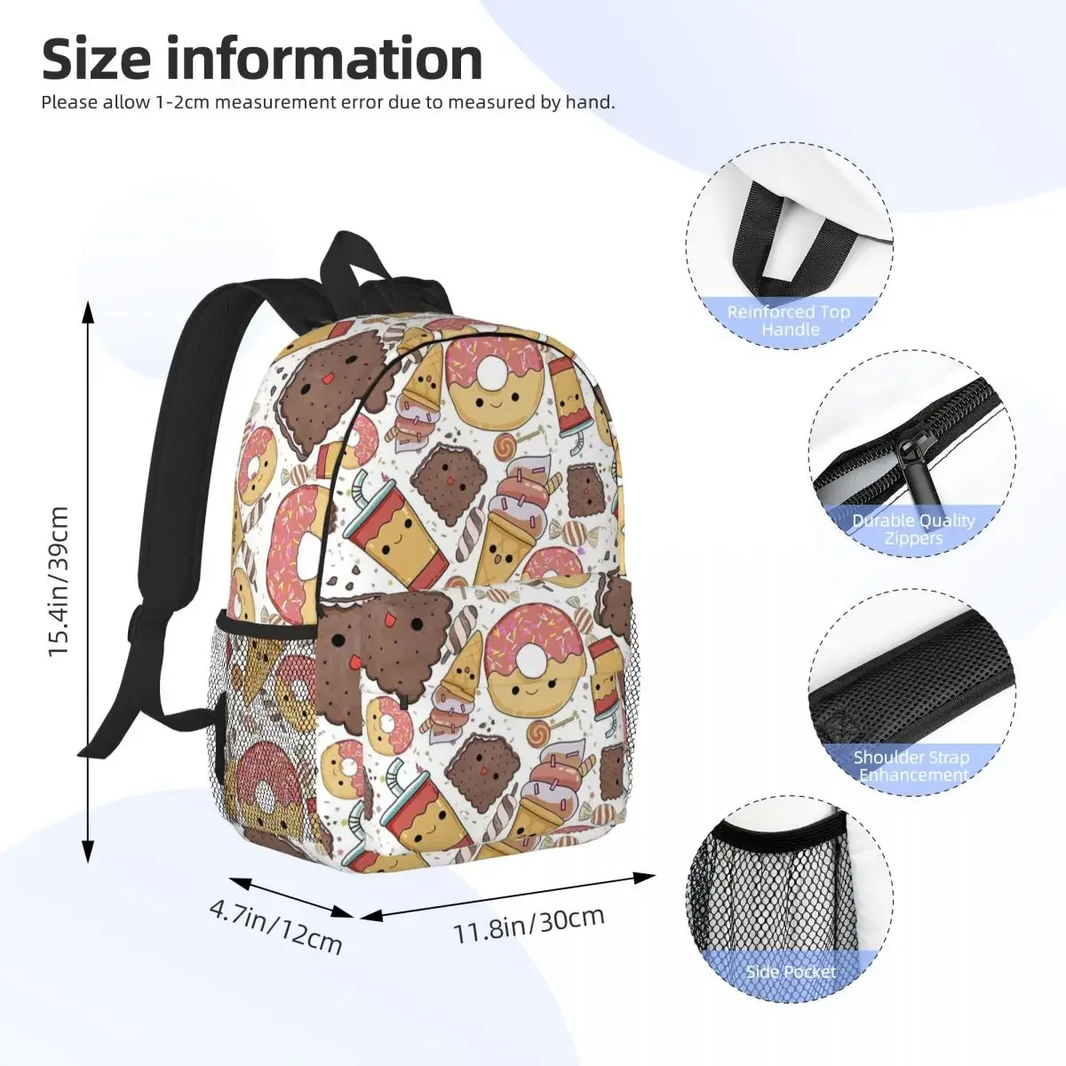 Mochilas Kawaii dibujadas a mano con patrón de comida para adolescentes, mochila escolar informal para niños, mochila de viaje, bolso de hombro de gran capacidad