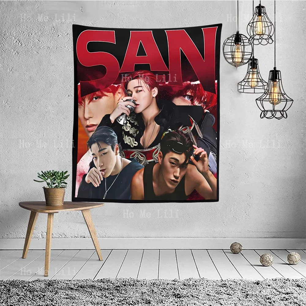 Choi San Ateez Kpop Inspired Graphic Vintage Tapestry Wall Hanging For Bedroom Living Room Modern Fashion Design Tapestries