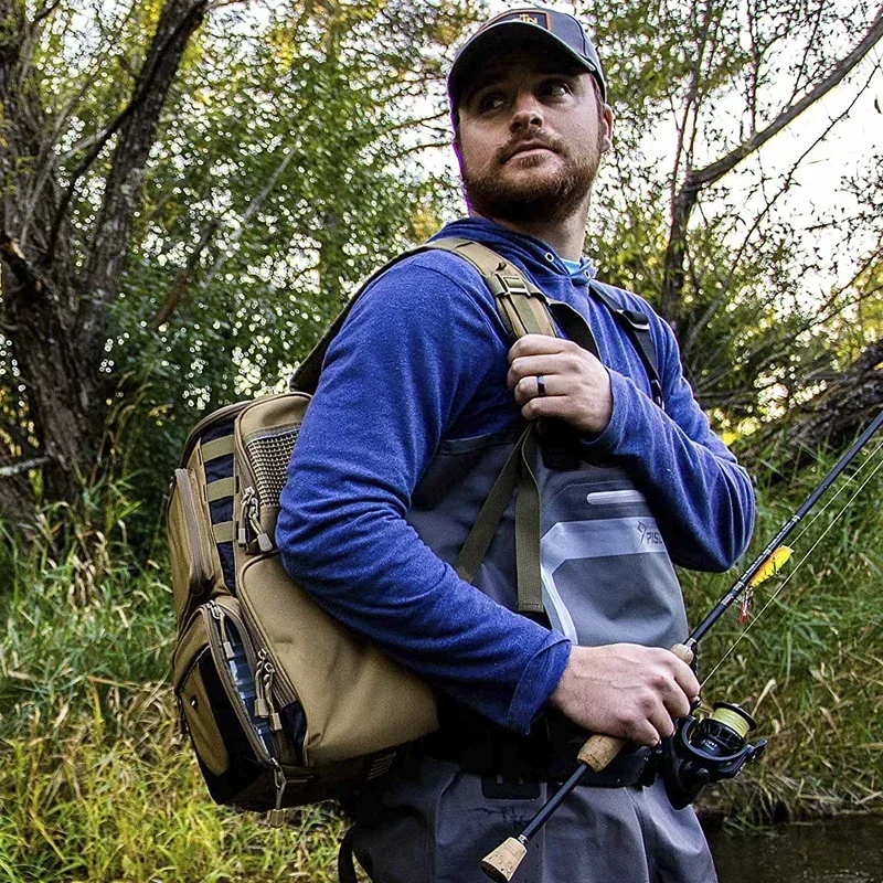 Asli baru! Logo Kustom Terpal Mesh Tahan Air Sling Rod Fishing Reel Bag