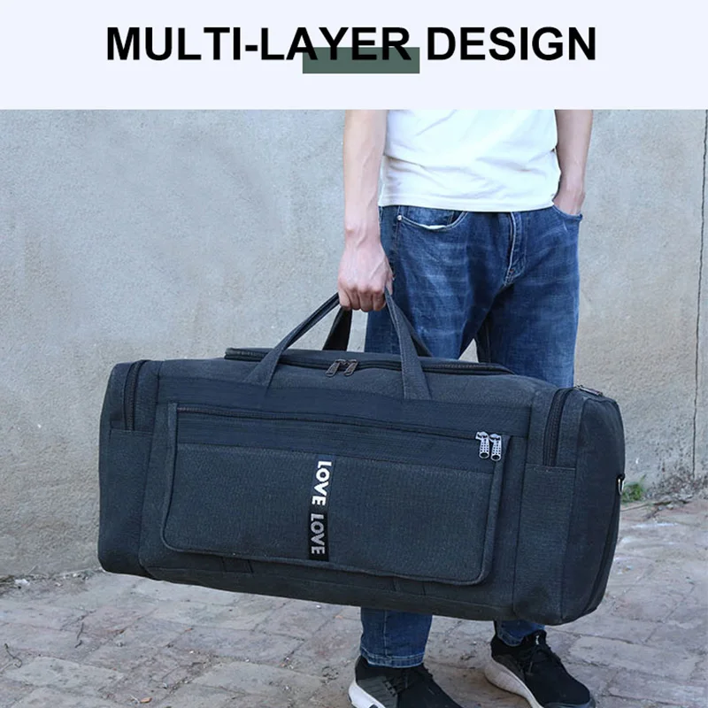 Large Capacity Canvas Travel Bag Waterproof Men\'s Shoulder Luggage Storage Bags Outdoor Trainning Fitness Sports Handbag XA927D