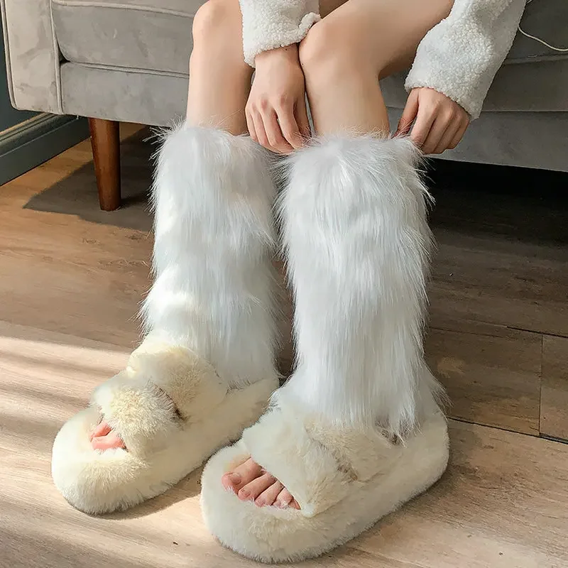 1/2pcs Y2K Spicy Girl Imitation Rabbit Fur Grass Leg Covers Plush Thickened Velvet Subcultural Tubing Stacked Furry Leg Warmers