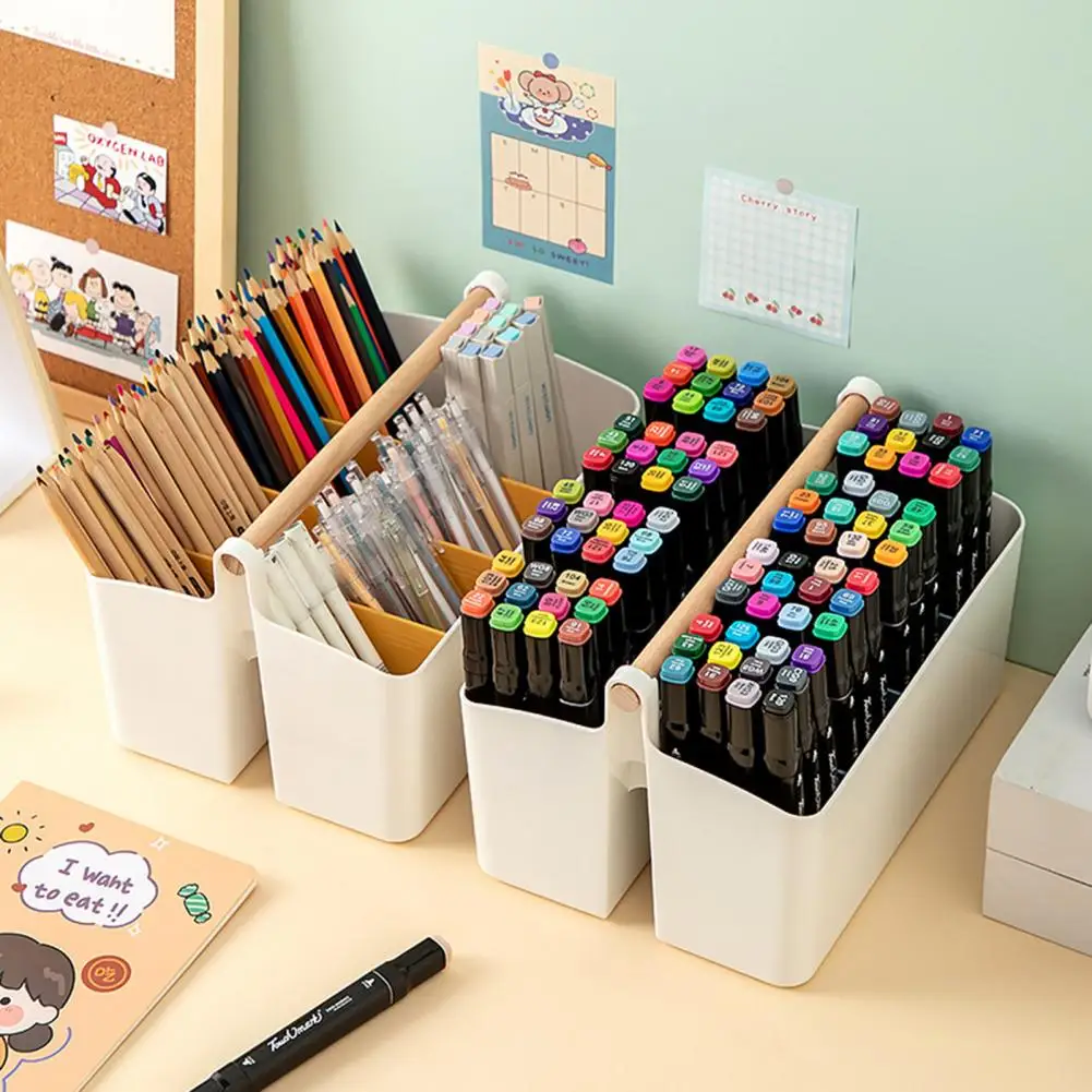 Portable Storage Box with Handle Adjustable Divider Organizer Desktop Stationery Organizer with Capacity for Home for Watercolor