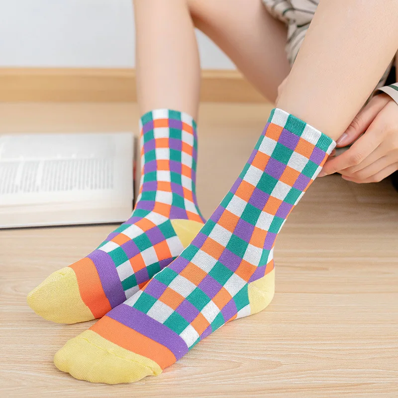 3 Pairs New Fashion Spring Autumn Cute Socks for Women Girls Panda Striped Flower Pattern Cotton Soft Middle Tube Sock