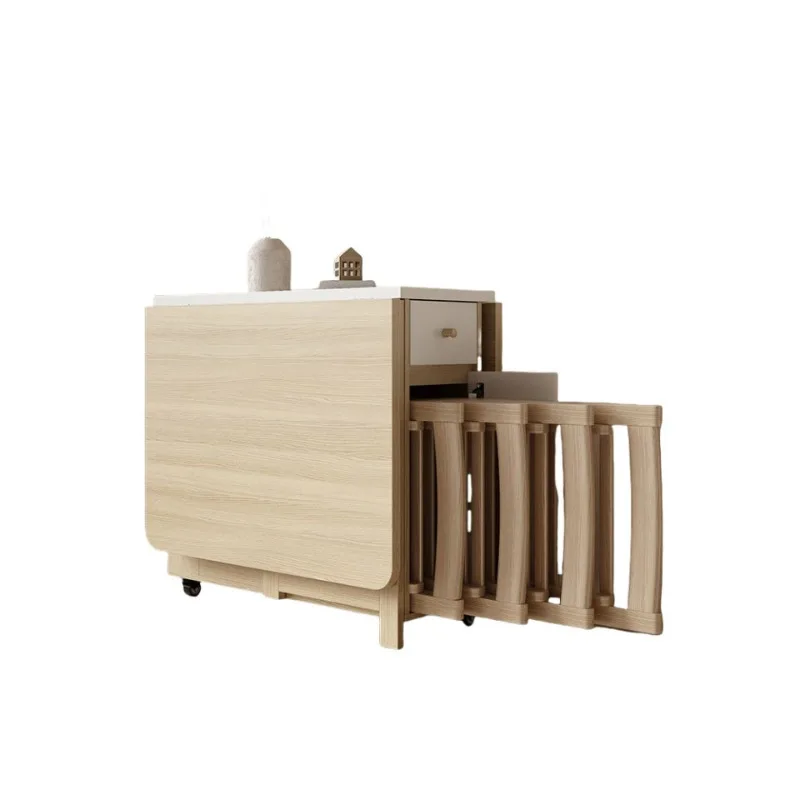 

Cream wind apartment household dining table foldable, mobile simple multi-functional table and chair combination