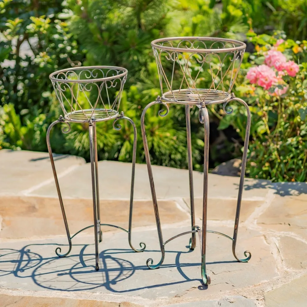 

. Set of 2 Ornate Flower Basket Plant Stands Medellin 1972" (Antique Bronze)