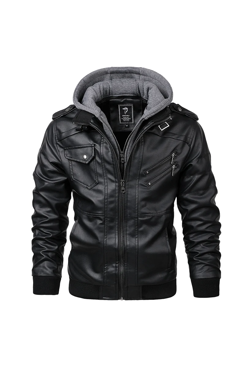 Autumn Leather Jacket Men's Slim Fashion Hip Hop Male PU Hooded Coat Trends Versatile Casual Top Clothing Locomotive Streetwear