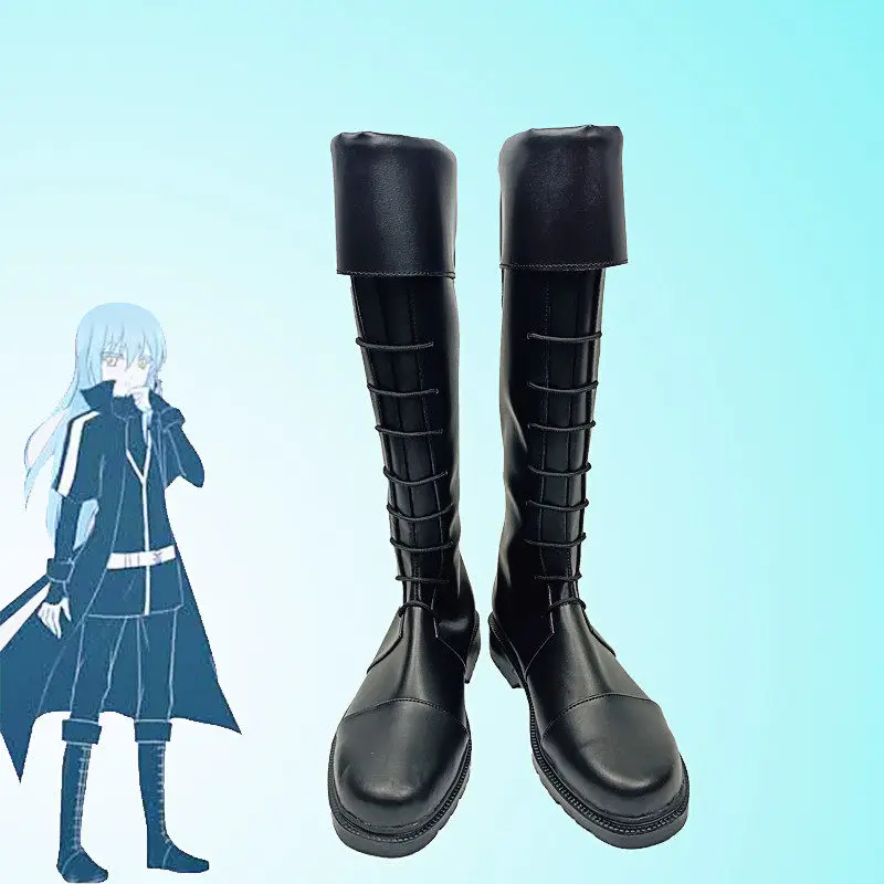 Anime That Time I Got Reincarnated as a Slime Rimuru Tempest Cosplay Shoes Black Long PU Leather Boots For Halloween Carnival