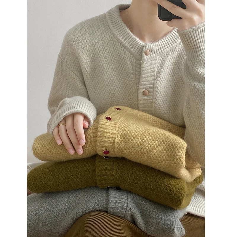 

Vintage Thicken Warm Cardigan Long Sleeve Sweater Winter Clothes Woman Fashion Single-Breasted Buttons Tops Knitted Jacket Coat