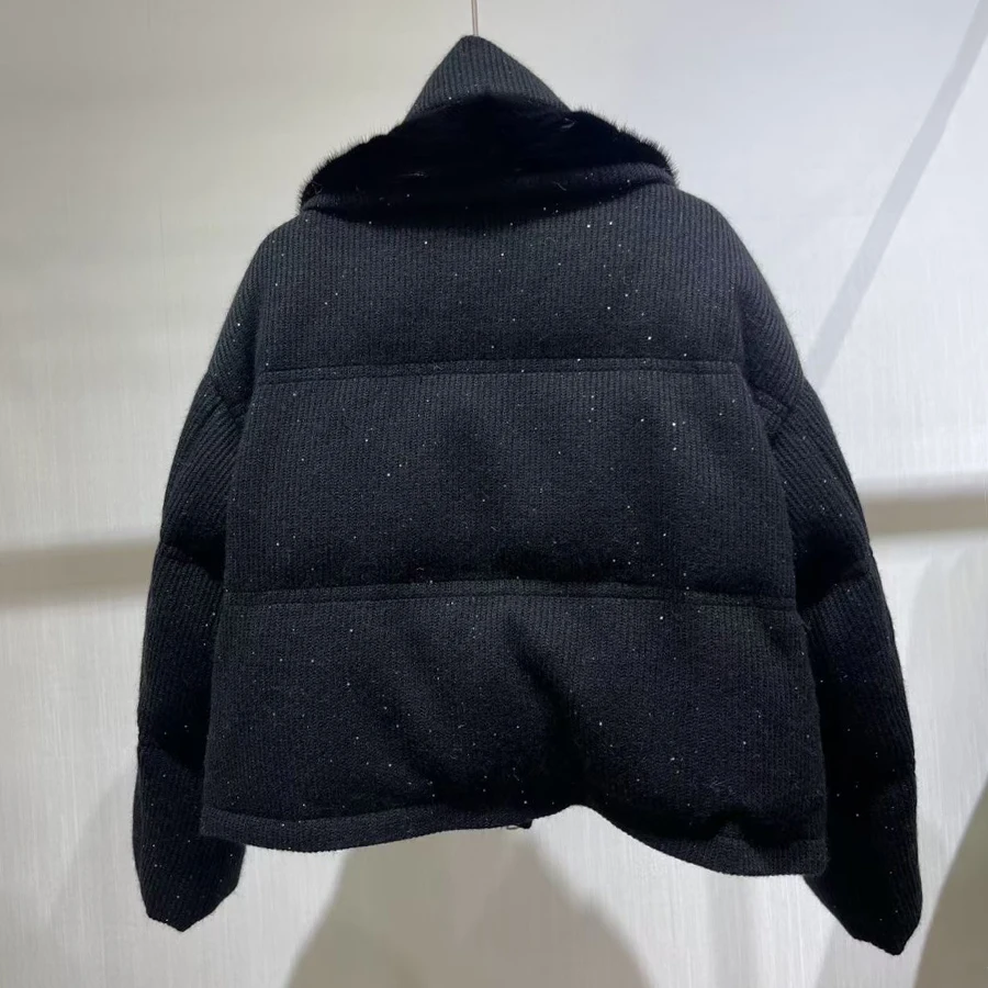 Winter natuurlijk bont pufferjack korte witte ganzendons jas met kraag vrouwelijke streetwear warme parka's uitloper