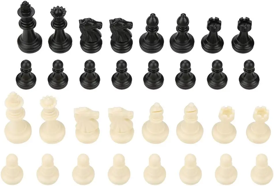 

Tournament Chess Set 32pcs Black & White Standard Cast Plastic Chess Pieces 49mm Tall Without Board