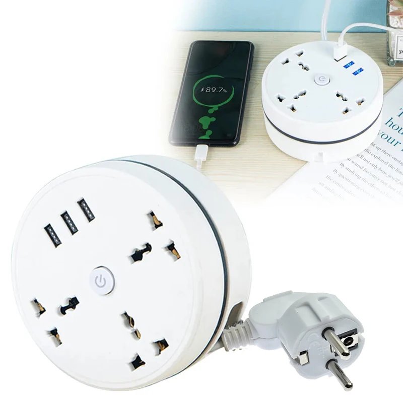 Power Multi Tap Universal Plug EU Outlet Power Strip with 1.8m Extension Cord AC USB Port Charge Electrical Socket