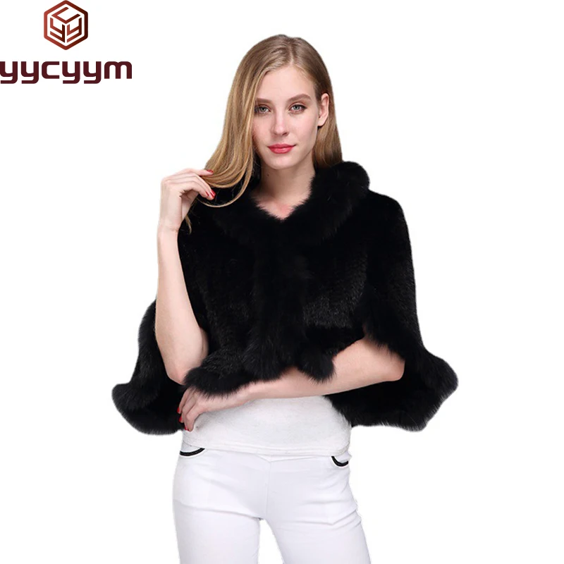 

2025 New Women Winter Real Genuine Knitted Mink Fur Shawl Wrap Cape scarf with Fox fur collar mink Coat