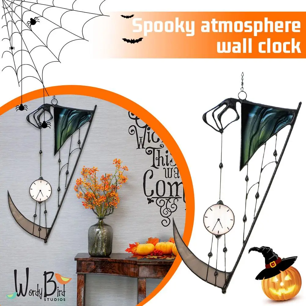 2024 Halloween Home Decoration Clock Reaper's Scythe Gift Sound Clock Chime Pendant Decor Home Outdoor Garden Wind Small H7r4