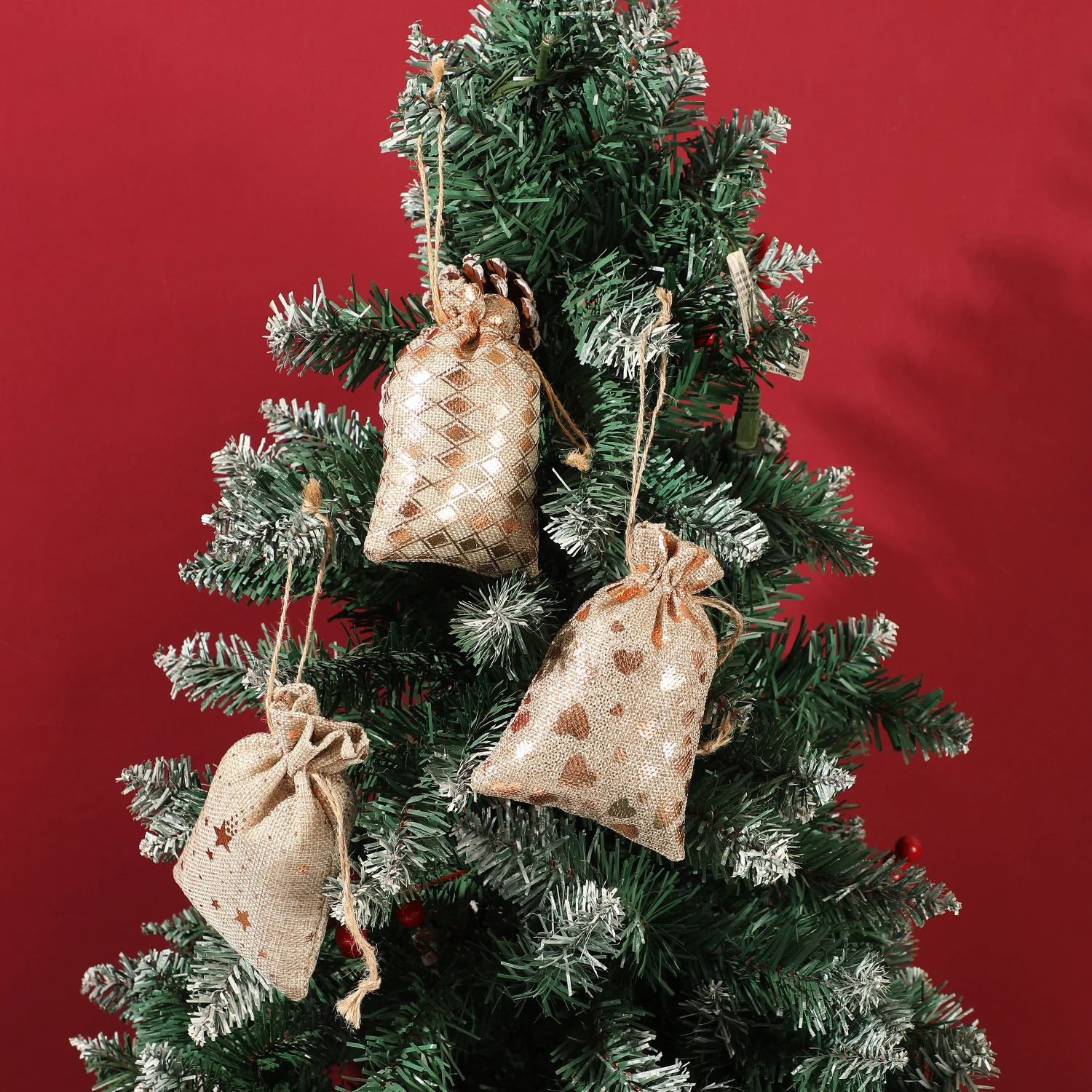 24Pcs/Lot 10x15cm Christmas combination set Jute Drawstring gilding set Candy Cookie Packaging Bags Christmas decoration Pouches