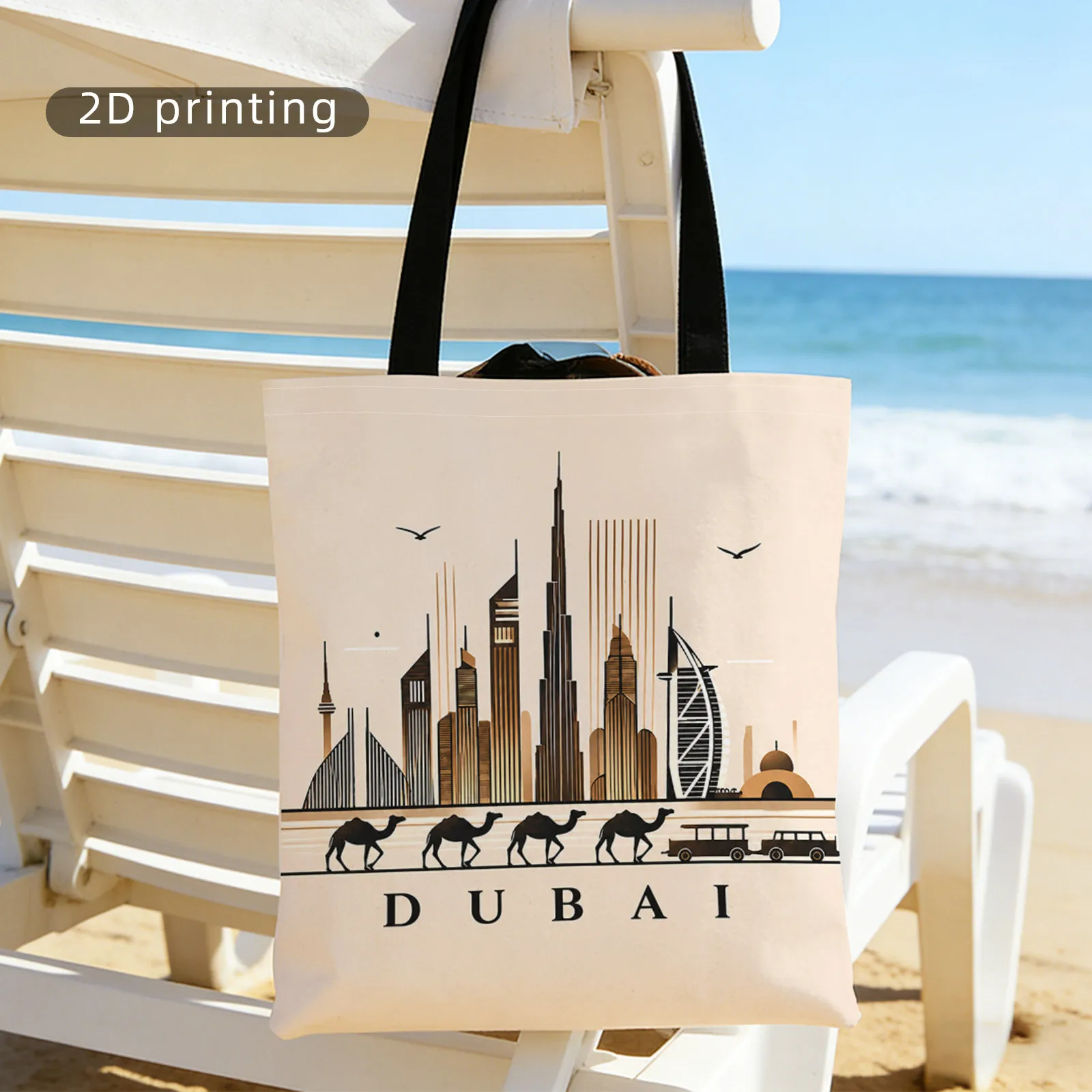 Pattern Printing Handbag Large Capacity Shoulder Multi-purpose Package Dubai City Camel + DubaiSlogan Women's Crossbody Bag