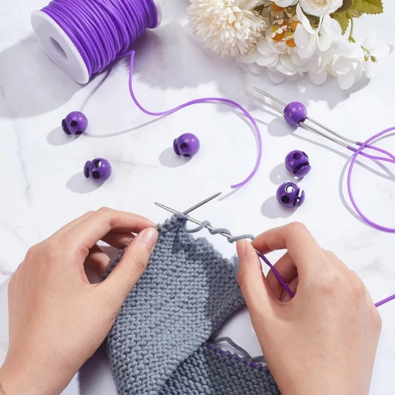 55 Yards Stitch Keeping Cords 2 mm Hollow Rubber Tubing Knitting Barber Cord Stitch Keeper with Plastic Cord Locks for Holding