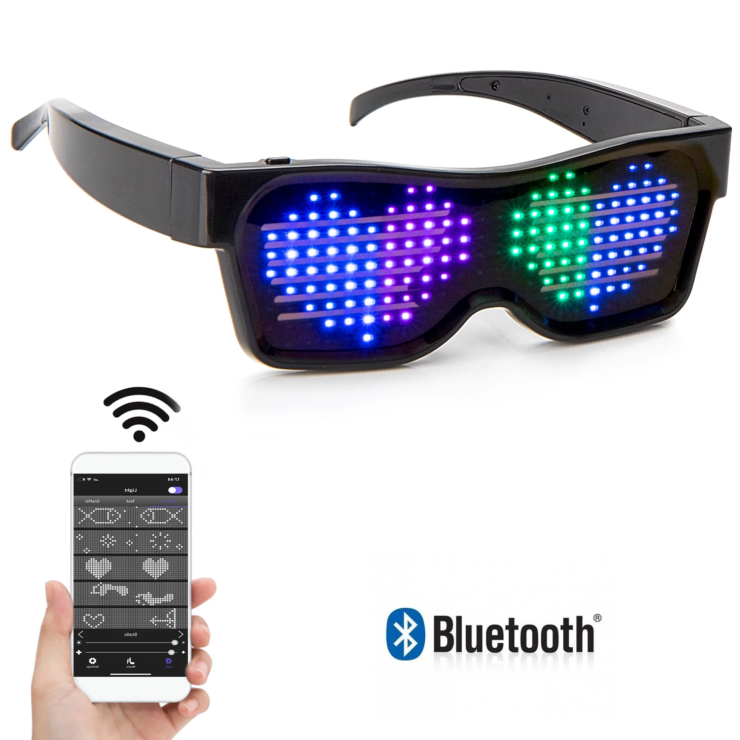 

Customizable LED Light Up Glasses with Bluetooth for Parties,Festivals,Flashing Display DIY Text Messages,Animation,Control by A